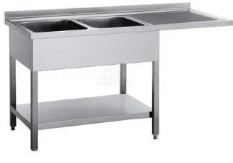 Bord med dobbelt vask, hylde og aflæggeplads til højre 600mm - B 1800 x T 600 x H 900 mm