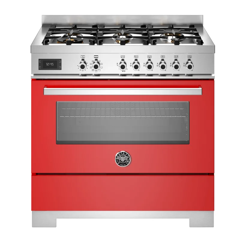 Bertazzoni PRO96L1EROT2 Professional gaskomfur 90 cm med 6 brændere og 1 ovn, rød