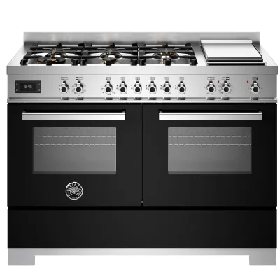 Bertazzoni PRO126G2ENET2 Professional gaskomfur 120 cm med 6 brændere, elektrisk stegebord og 2 ovne, sort