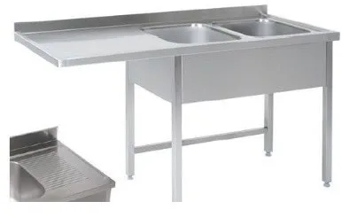 Bord med dobbelt vask og aflæggeplads til venstre 600mm - B 1800 x T 600 x H 900 mm