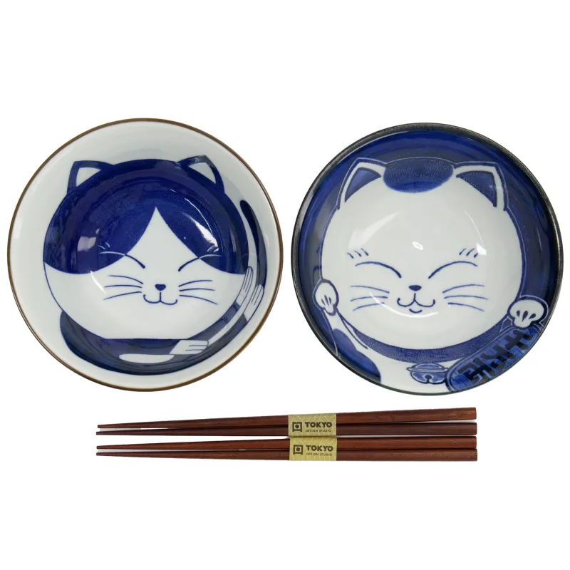 Tokyo Design Studio Kawaii Cat Gavesæt, skåle og spisepinde