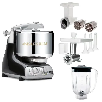 Ankarsrum Assistent Original AKM 6230 køkkenassistent med kødkværn, rive/skæretilbehør og blenderkande, black diamond