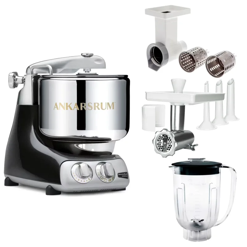 Ankarsrum Assistent Original AKM 6230 køkkenassistent med kødkværn, rive/skæretilbehør og blenderkande, black diamond