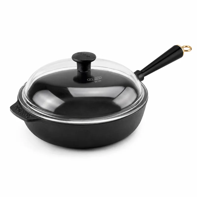 Carl victor Gold traktørpande med glaslåg 25 cm, støbejern
