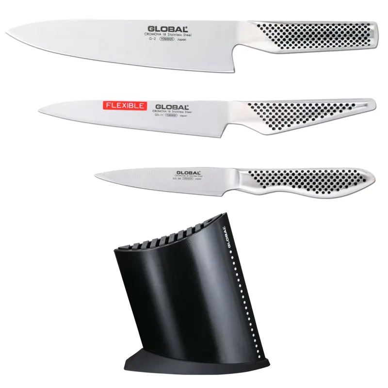 Global Knivsæt 3 dele + knivblok