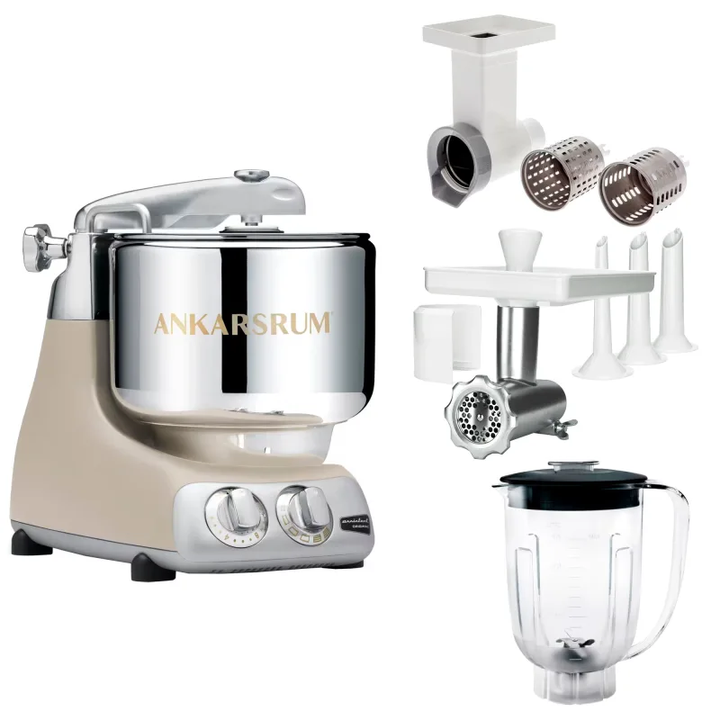 Ankarsrum Assistent Original AKM 6230 køkkenassistent med kødkværn, rive/skæretilbehør og blenderkande, harmony beige