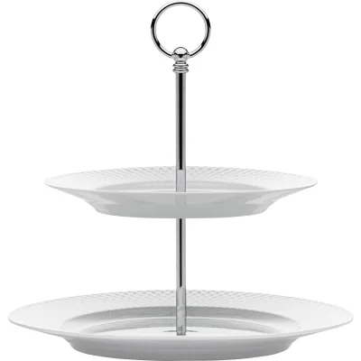 Lyngby porcelæn Rhombe kagefad, hvid, 27 cm