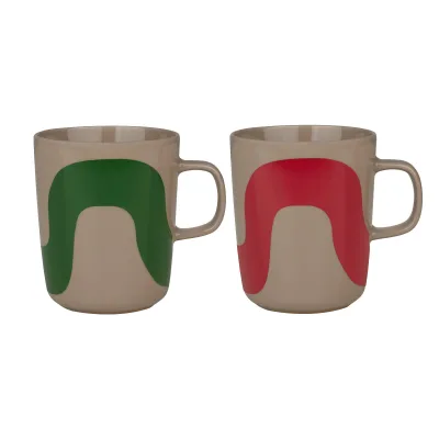 Marimekko OIVA Seireeni krus 2,5 dl, grøn/rød, 2-pak