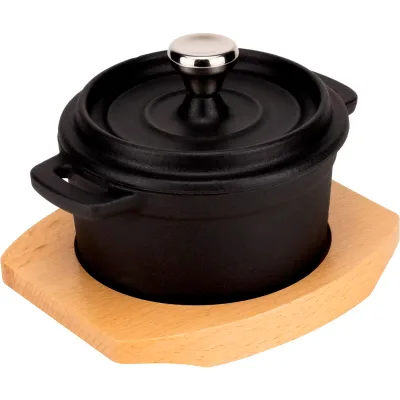 Mareld Serveringsgryta i gjutjärn 10 cm, underlägg i trä