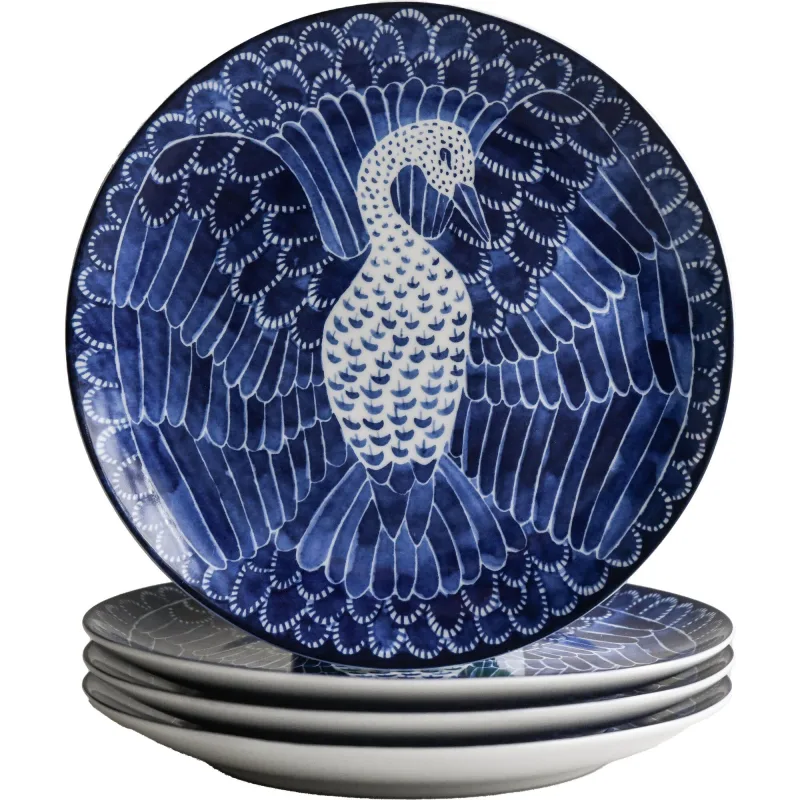 Götefors porslin Selma tallerken Blå fugl, 21 cm, 4-pak